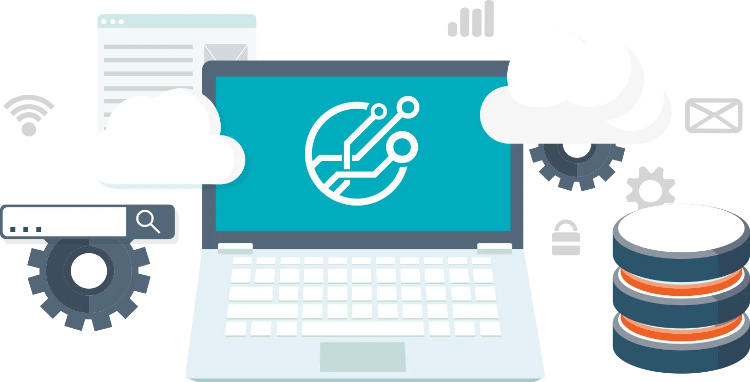 laptop image with crm connector icon